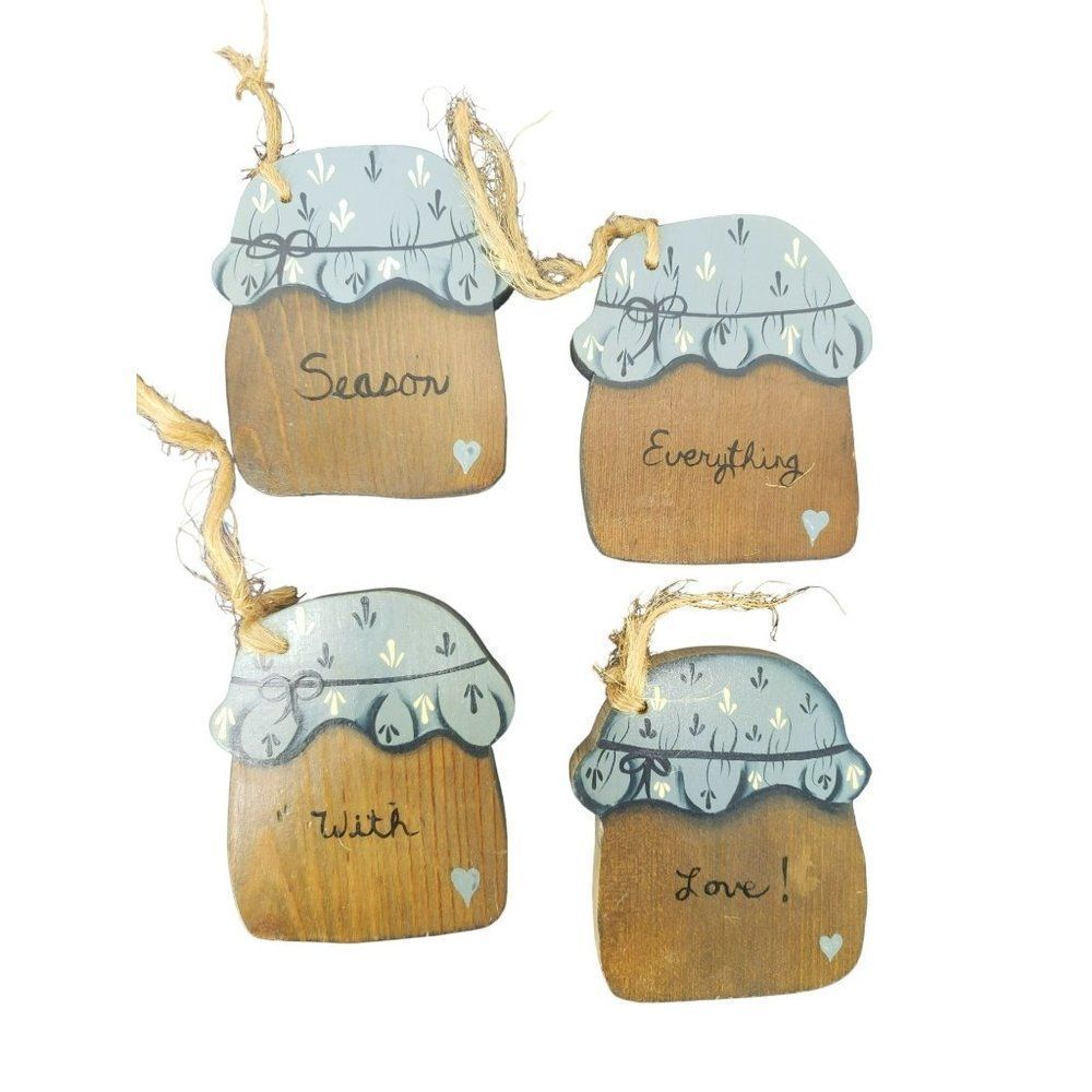 Season Everything With Love Wooden Primitive Wall Decoration Mason Jam Jar Blue